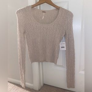 Free People Oatmeal Cableknit Top
